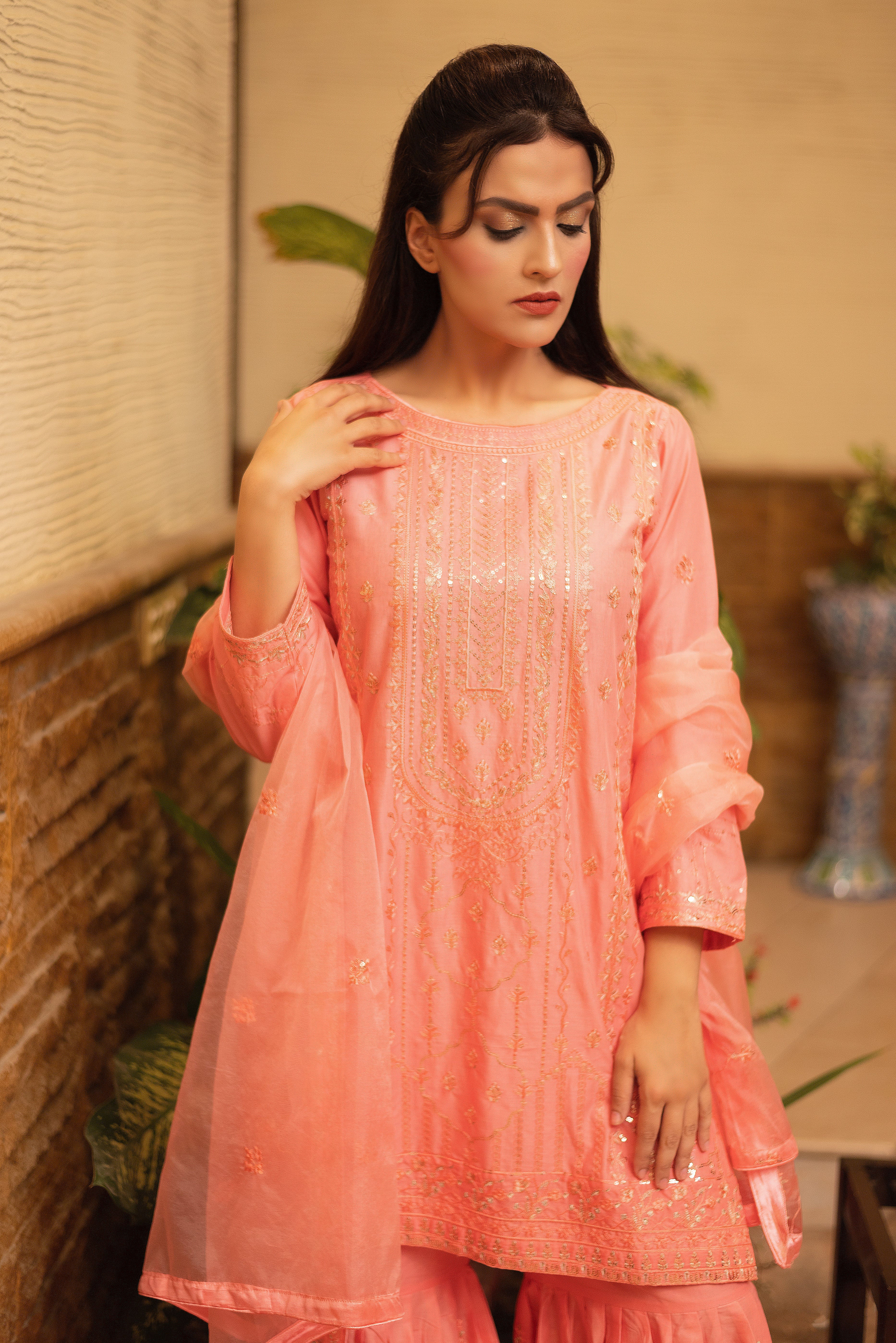 Soft Peach Gharara Set