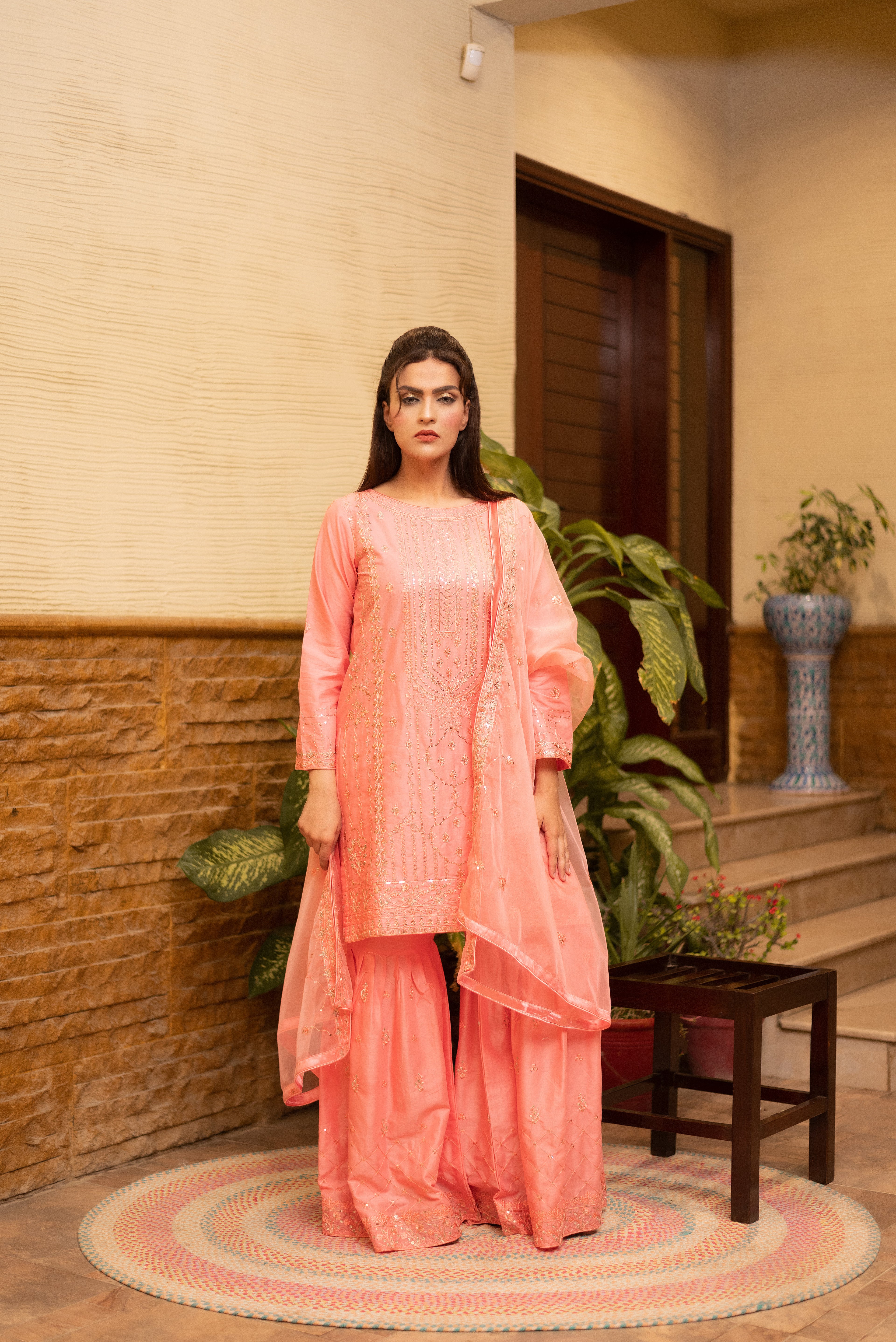 Soft Peach Gharara Set