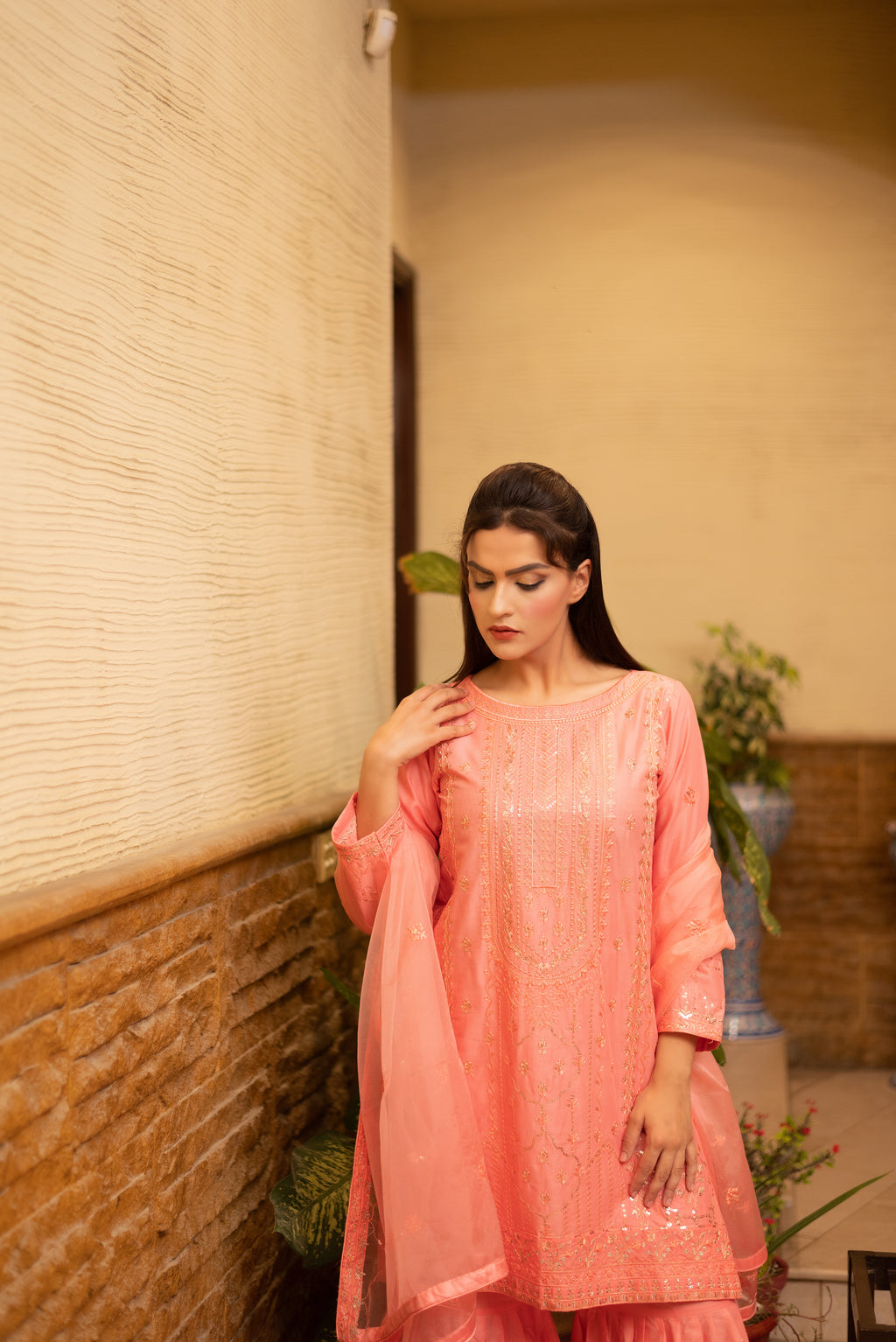 Soft Peach Gharara Set