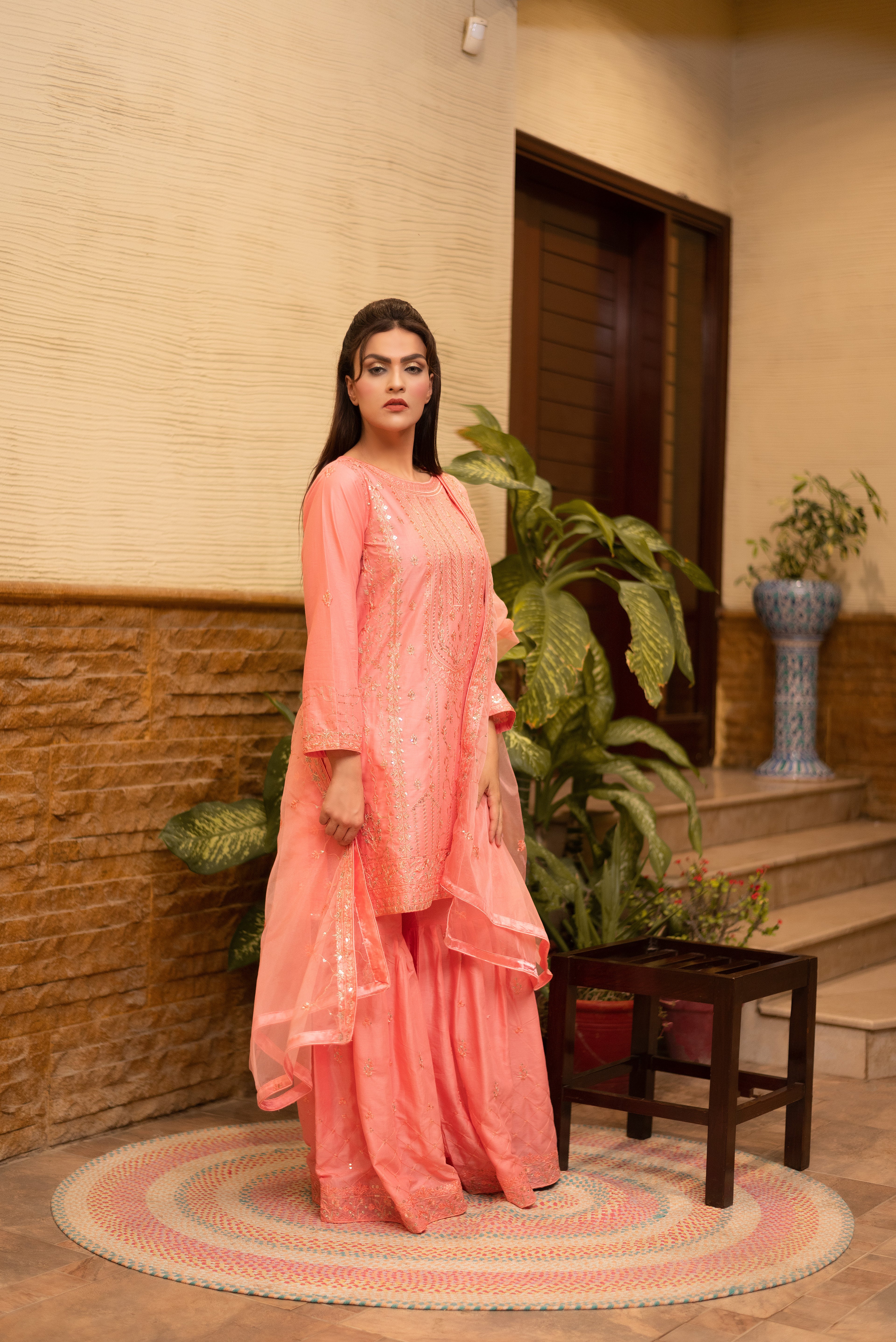 Soft Peach Gharara Set