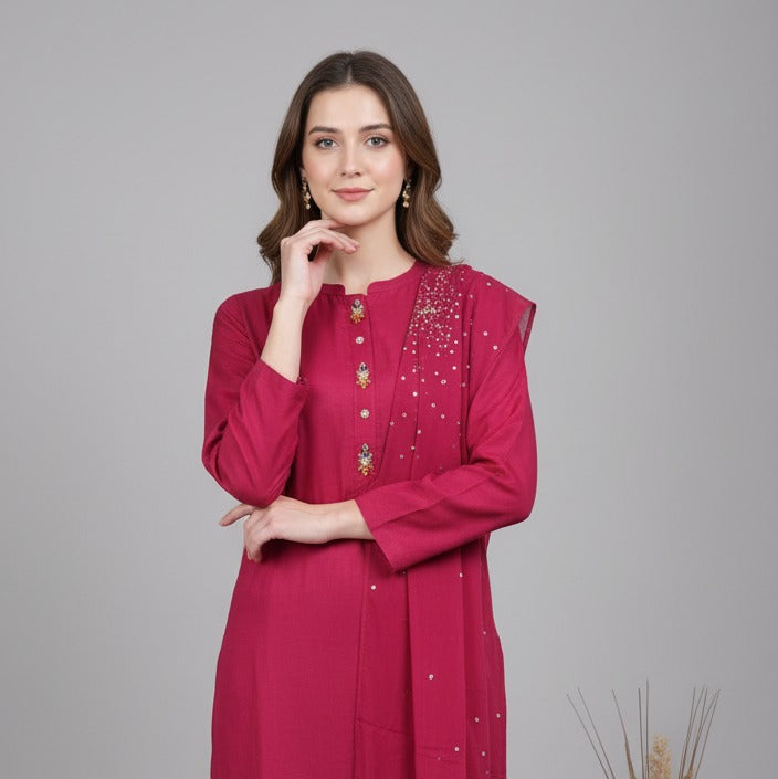 BA-Fuchsia pink silk 3pcs
