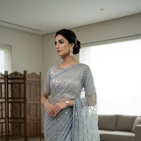 FO-Grey Net Sari 02
