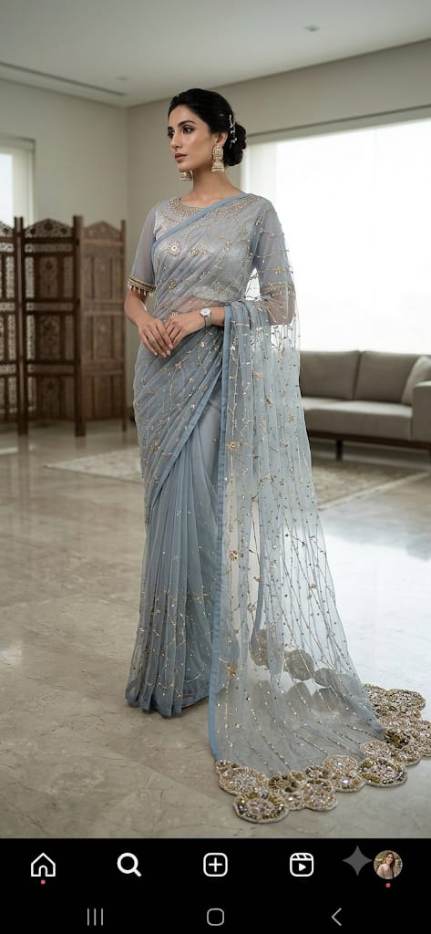 FO-Grey Net Sari