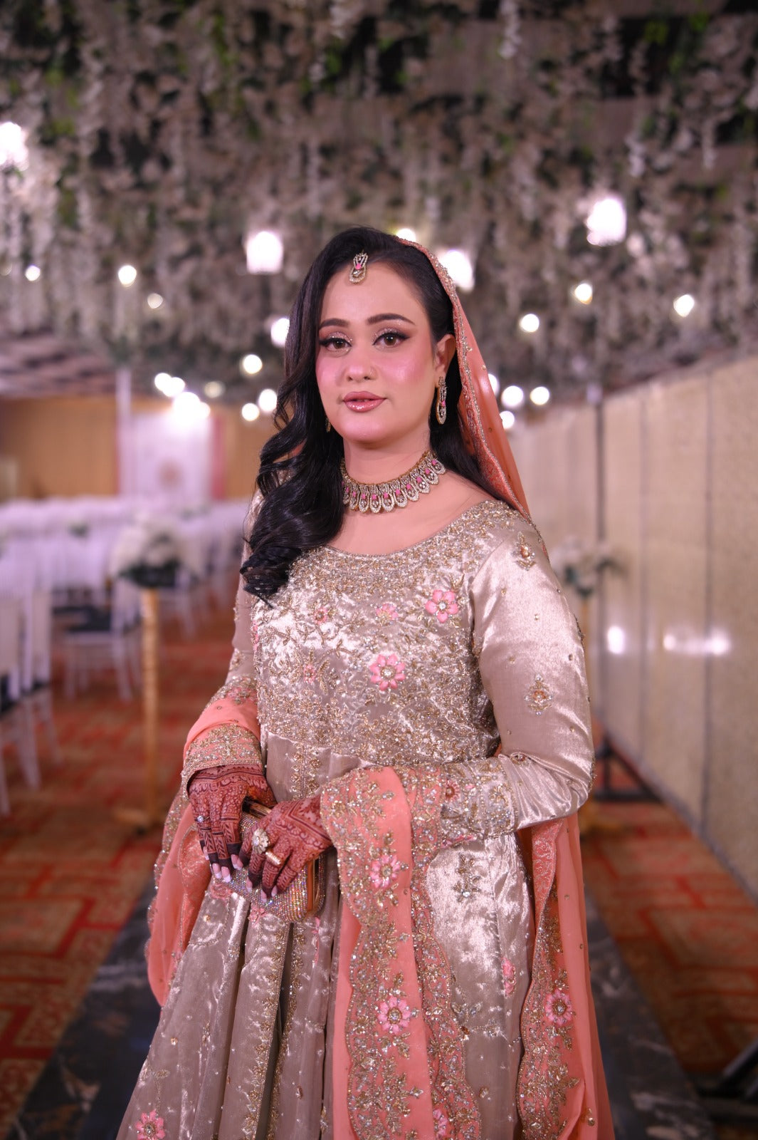 BRI-Golden TIssue with Peach Dupatta real bride pic