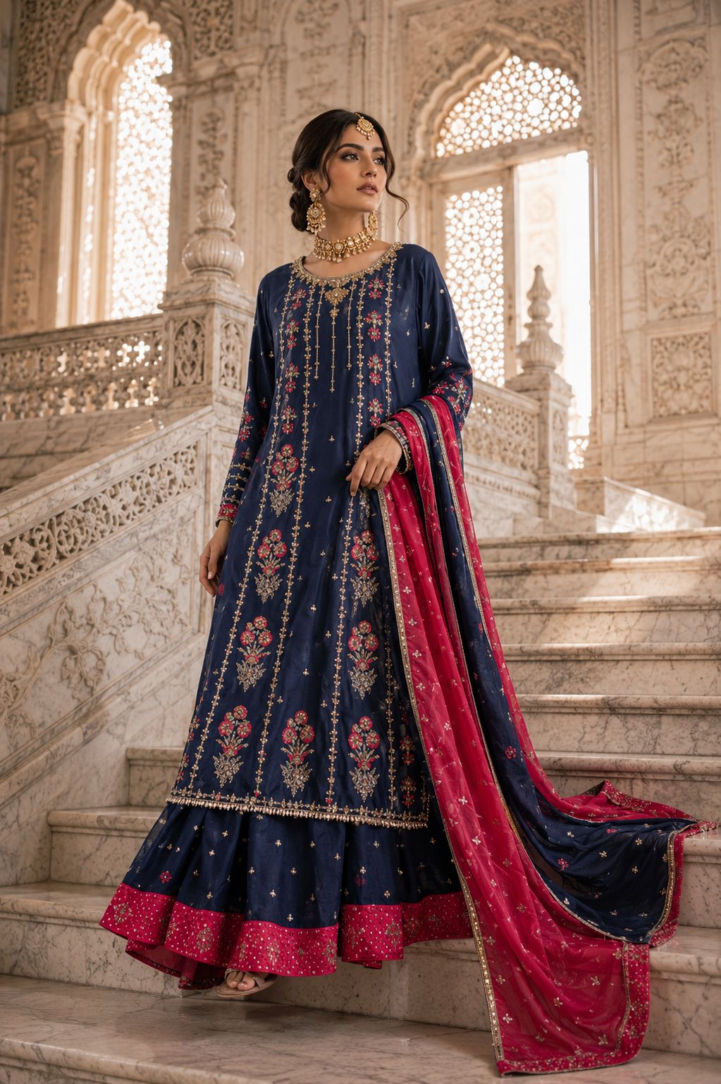 Navy pink stylish lehnga set