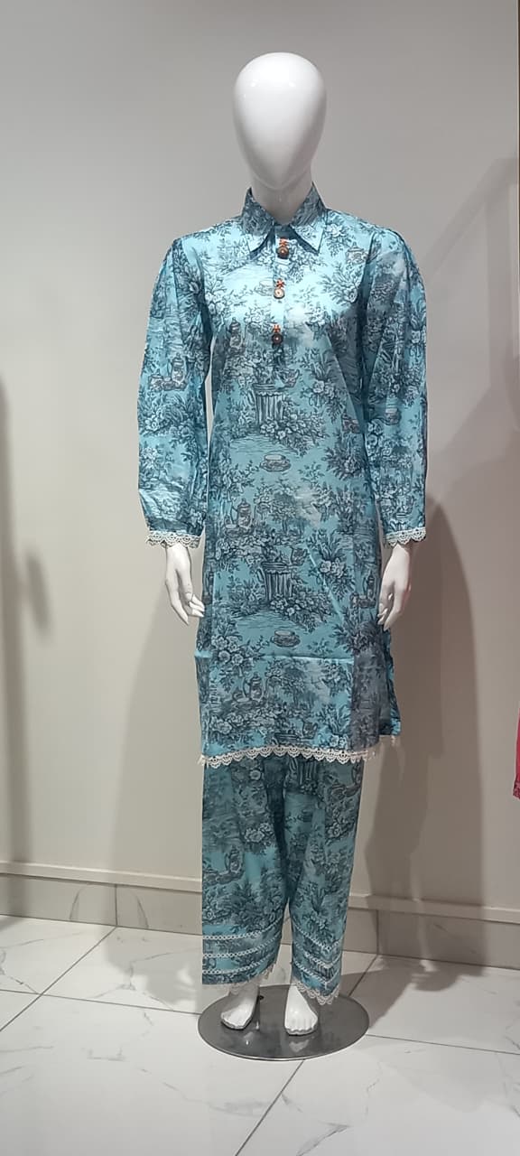 Sky Blue Printed Cord Set