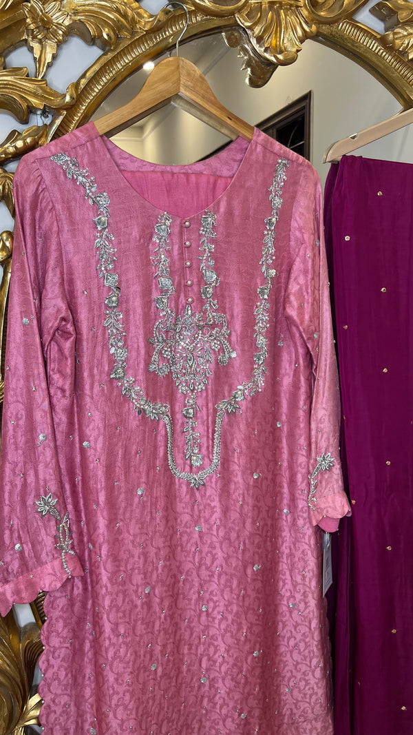 FO-Mauve Pink -Self Sheesha silk 3pcs