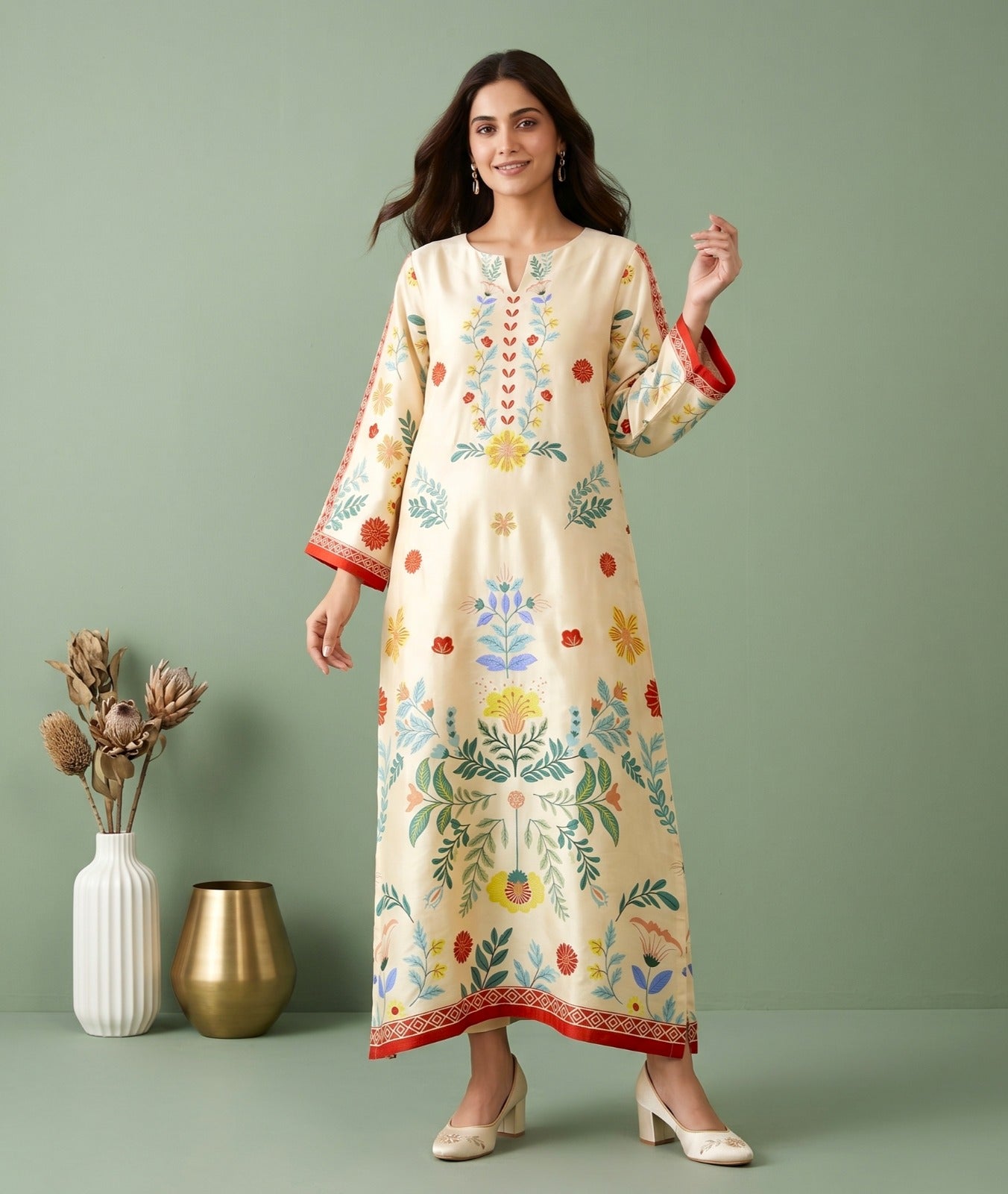 Yellow Printed Kaftan