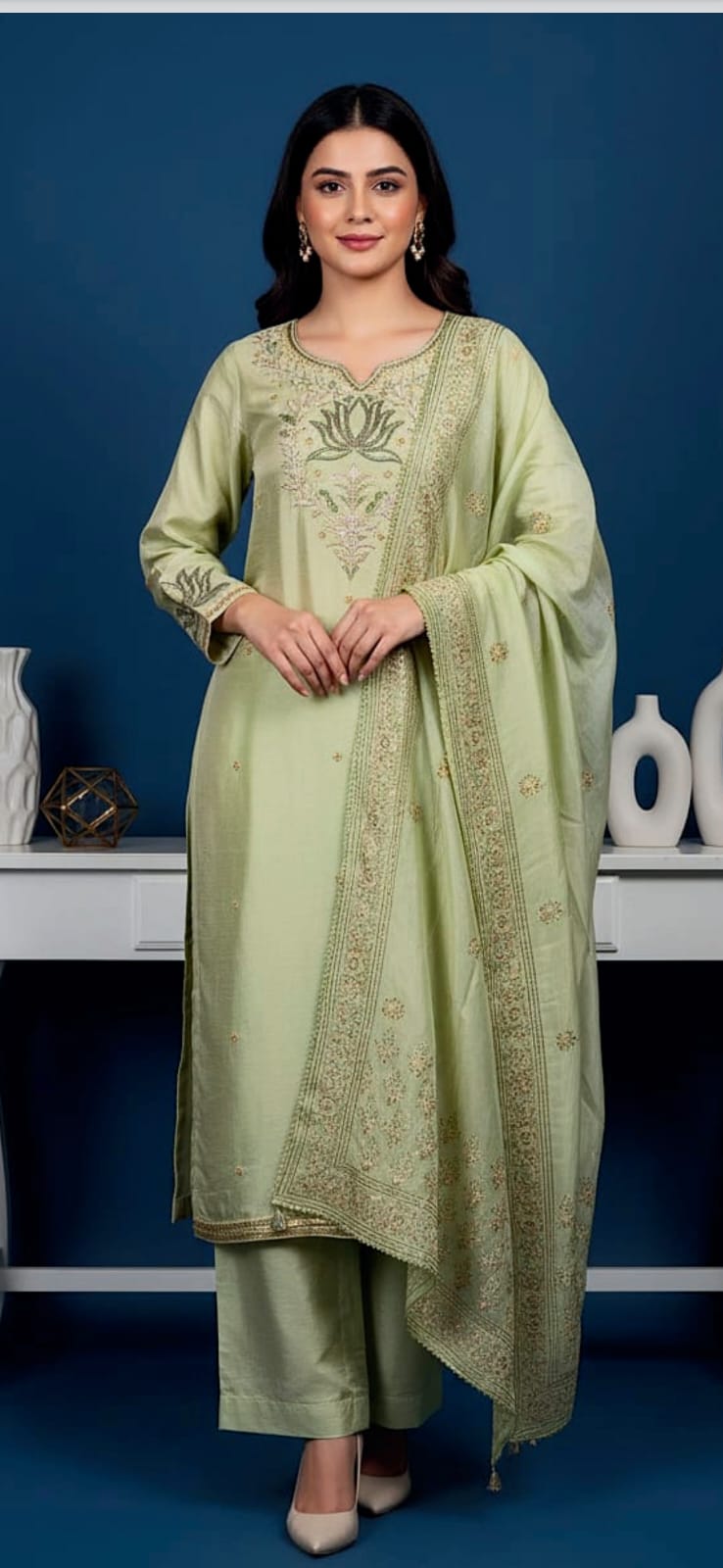 Lux-Pret Mint green emb. Silk