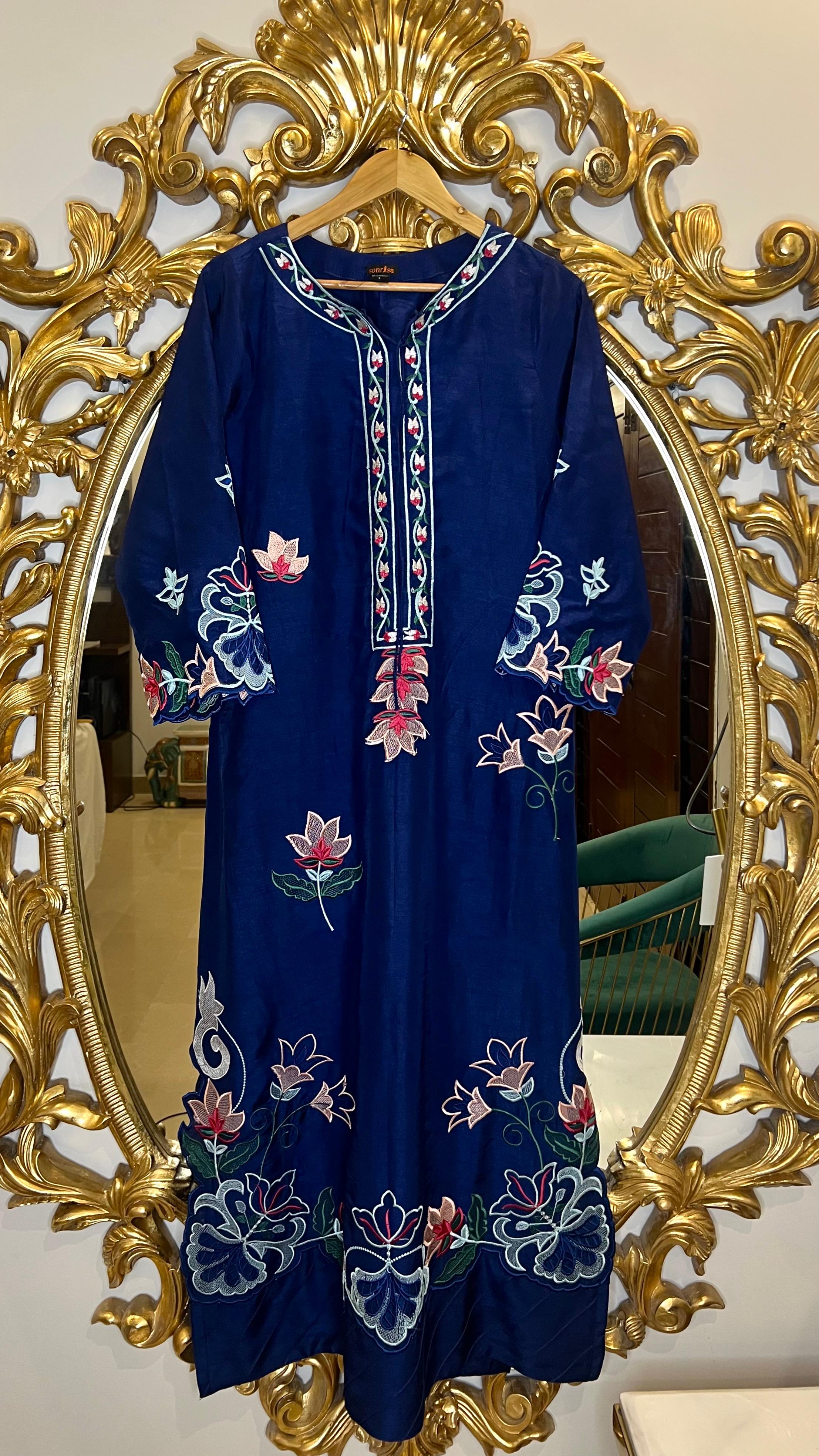 Navy Blue Emb. Kaftan