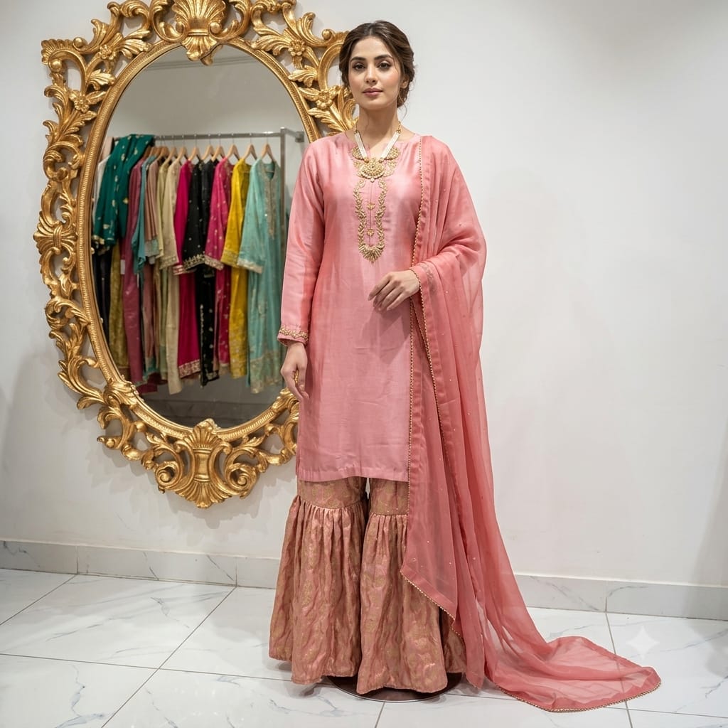 FO-Peach Gharara-Banarsi