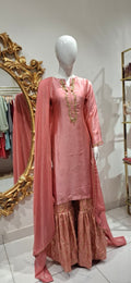 FO-Peach Banarsi Sheesha silk gharara set