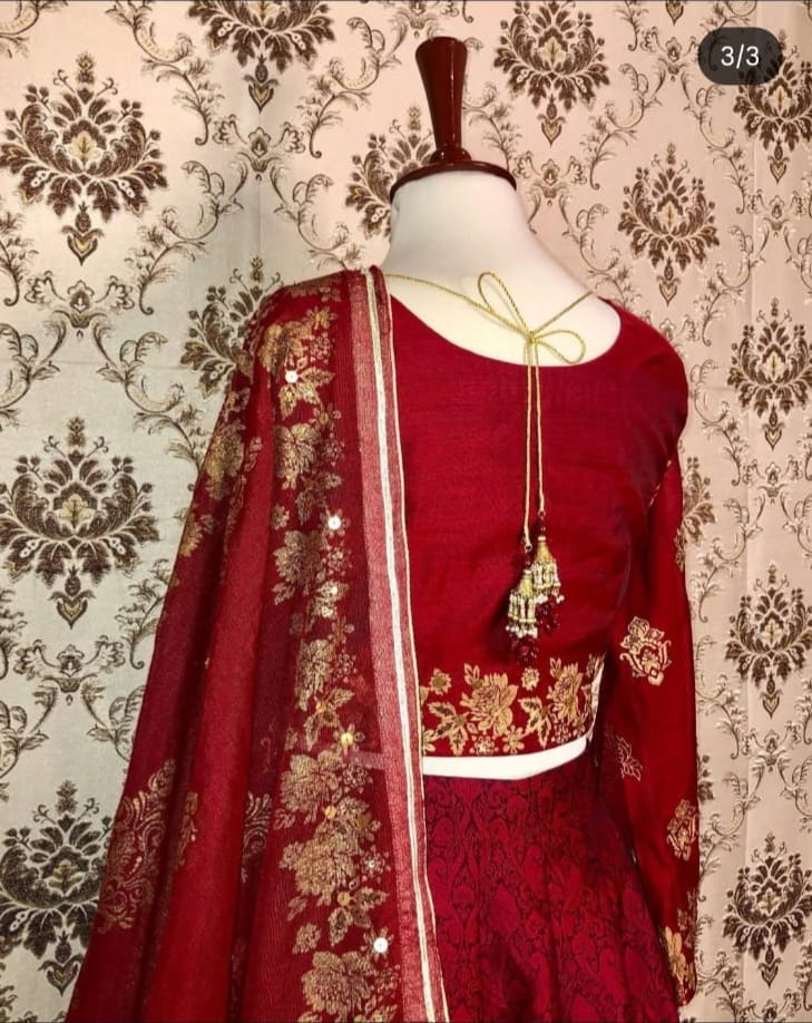 FO-Red Banarsi Lehenga Choli