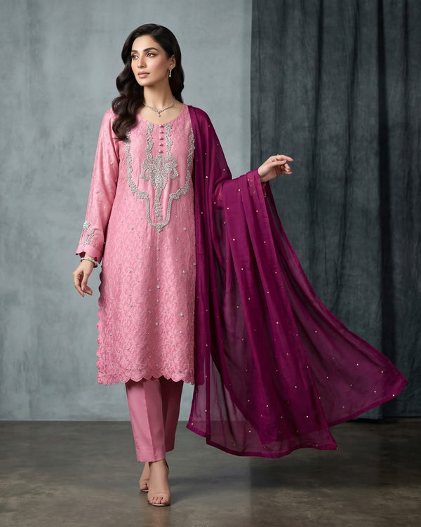 FO-Mauve Pink -Self Sheesha silk 3pcs