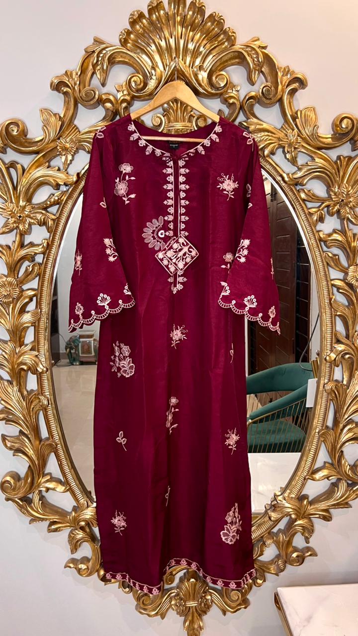 Wine Red Emb. Kaftan