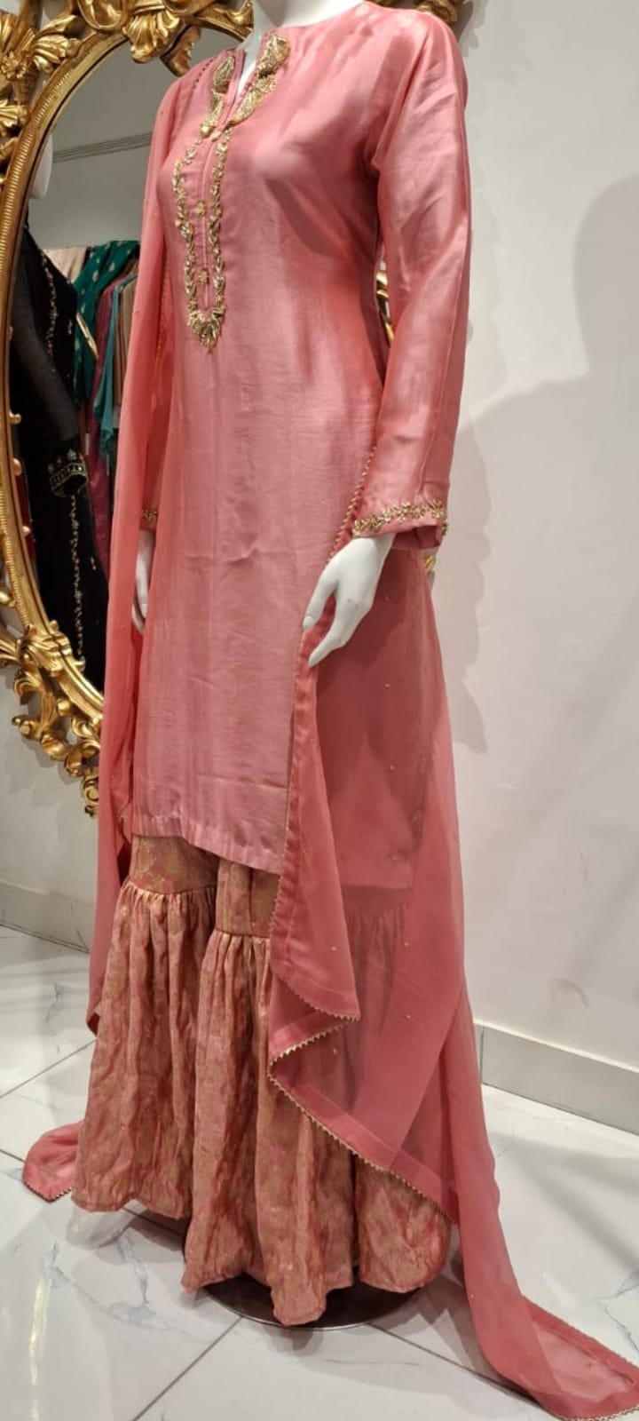 FO-Peach Banarsi Sheesha silk gharara set