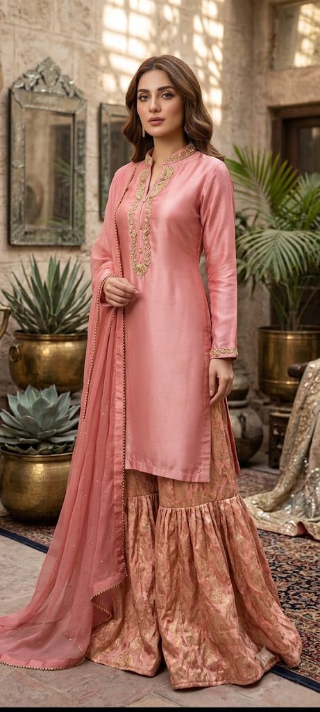Peach Banarsi Gharara