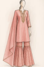 FO-Peach Banarsi Sheesha silk gharara set