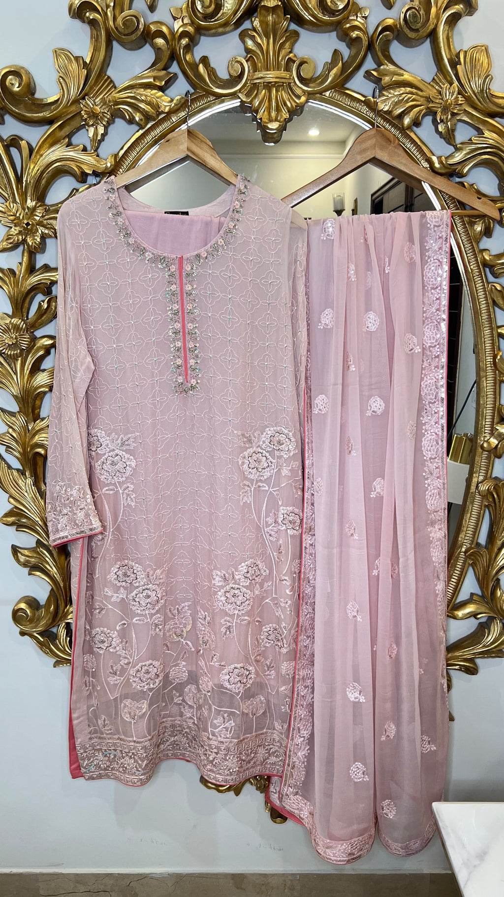 FO-Chiffon dusty pink and sky blue3pcs
