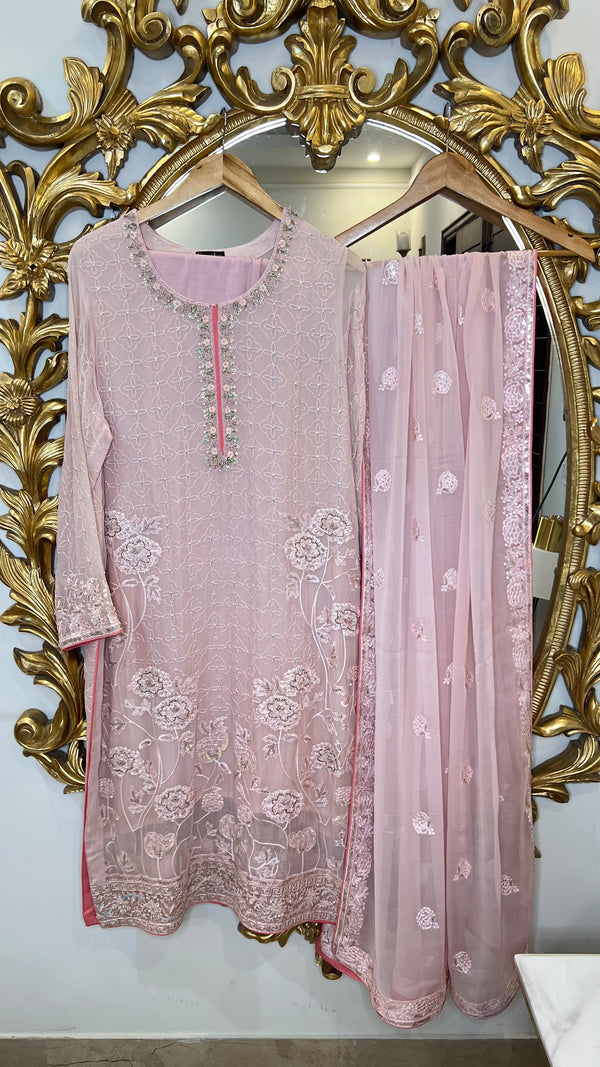 FO-Chiffon dusty pink and sky blue3pcs