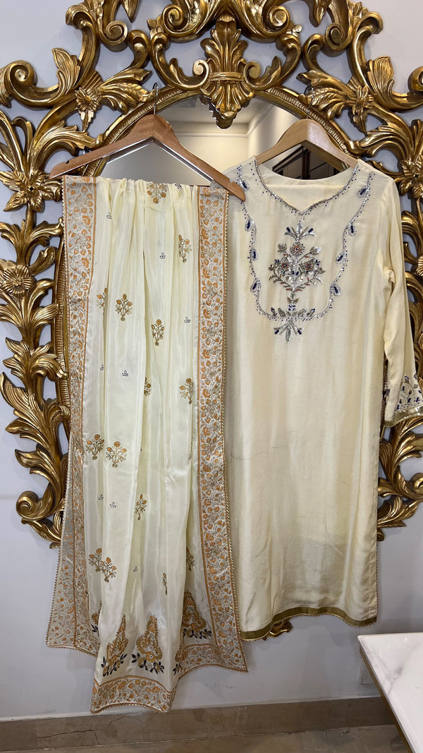 Lux-Pret-Yellow emb. with block print dupatta