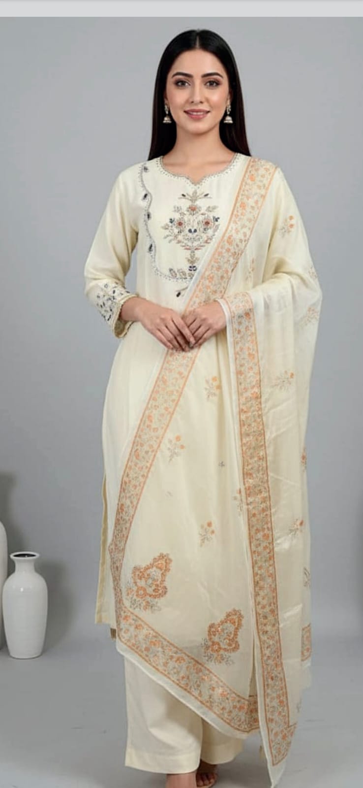 Lux-Pret-Yellow emb. with block print dupatta