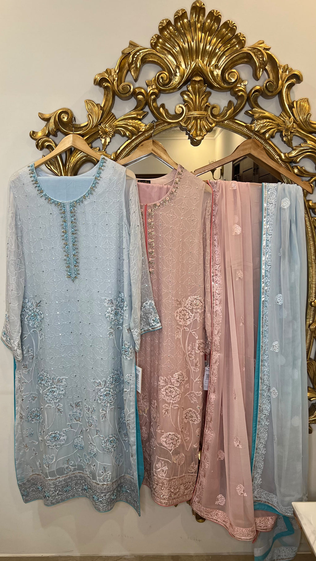 FO-Chiffon dusty pink and sky blue3pcs