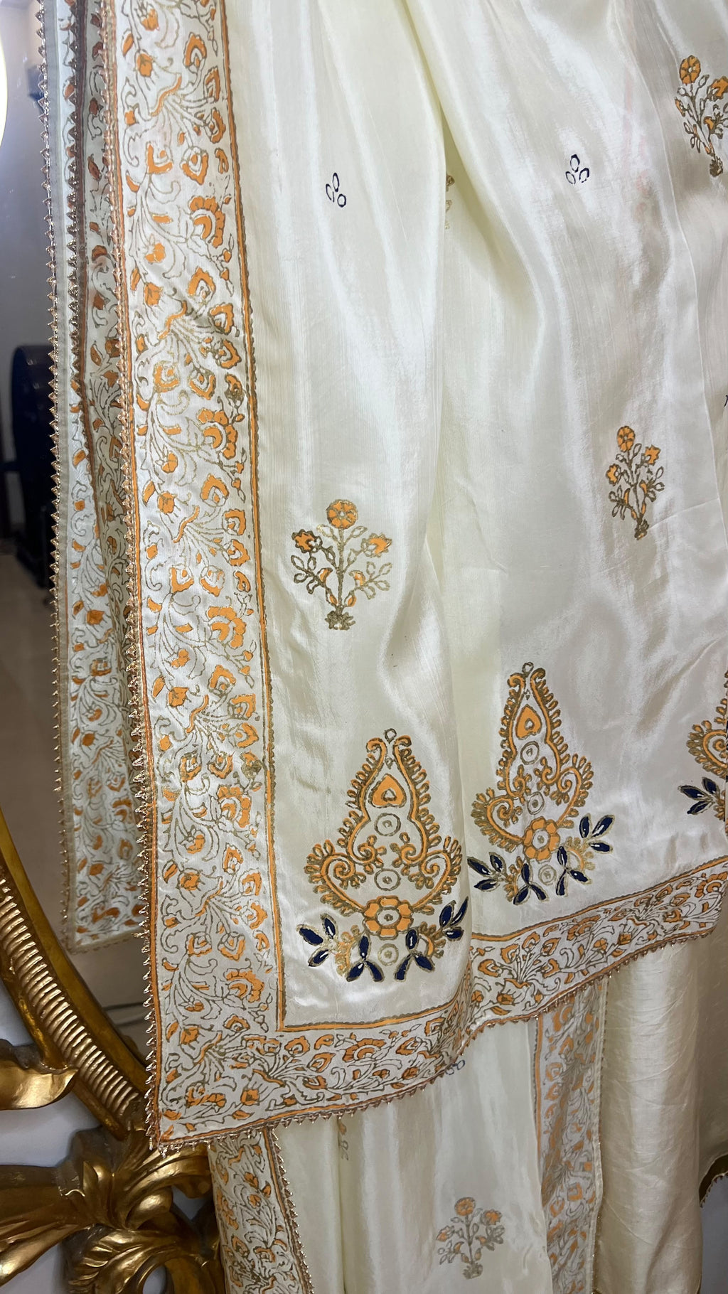 Lux-Pret-Yellow emb. with block print dupatta