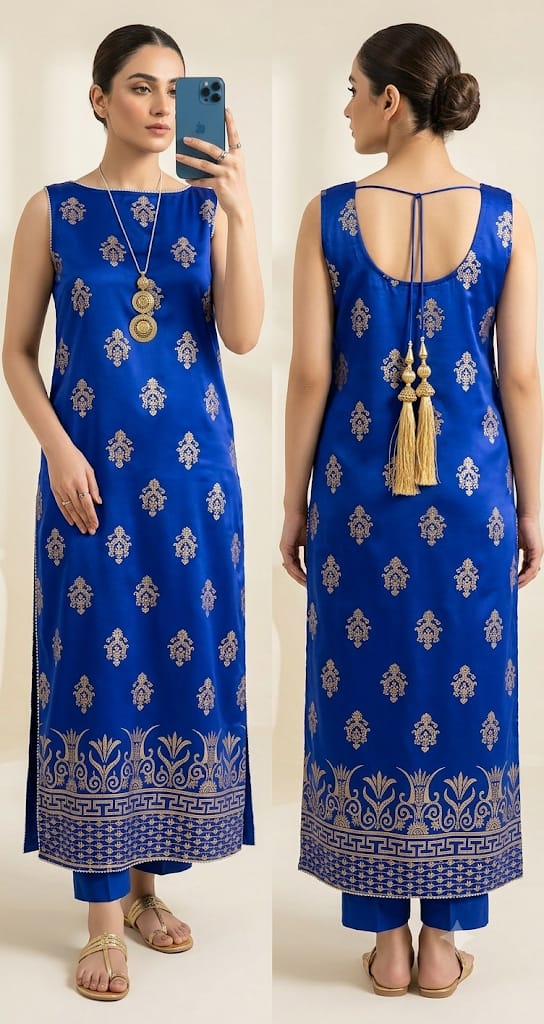 Lux-Pret- Royal blue block printed