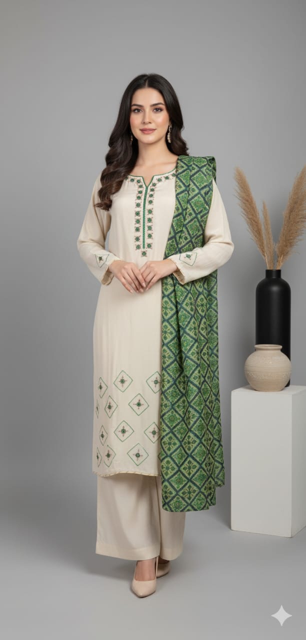 Lux-Pret Greem Ivory Silk emb. 3pcs