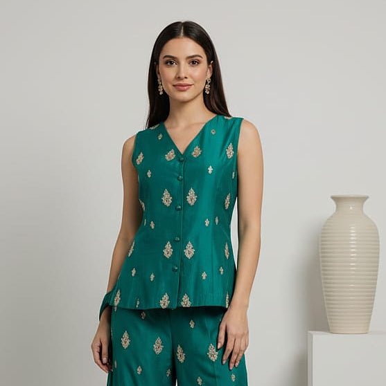 BA-Green Emb. Waist coat